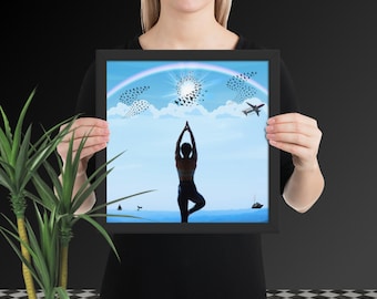 Póster enmarcado en papel mate mejorado con relación de aspecto 1:1 / Esperanza más allá del horizonte / Impresión de póster de paisaje marino / Arte de la atención plena / Arte de resplandor silencioso