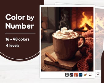 Hot Cocoa with Marshmallows - Color by Number - Digital & Printable - 4 Levels