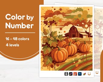 Pumpkins on Farm - Color by Number - Digital & Printable - 4 Levels