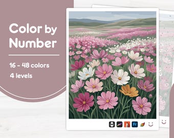 Colorful Flower Field - Color by Number - Digital & Printable - 4 Levels