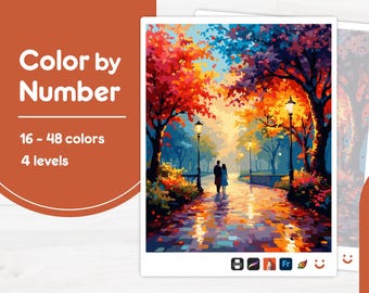 Couple Walking in Park - Color by Number - Digital & Printable - 4 Levels