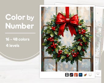 Christmas Wreath Decor - Color by Number - Digital & Printable - 4 Levels