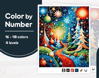 Colorful Christmas Trees - Color by Number - Digital & Printable - 4 Levels