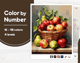 Basket of Apples - Color by Number - Digital & Printable - 4 Levels