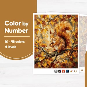 Squirrel on Branch - Color by Number - Digital & Printable - 4 Levels