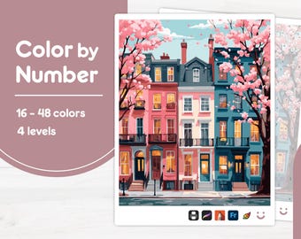 Colorful Townhouses - Color by Number - Digital & Printable - 4 Levels