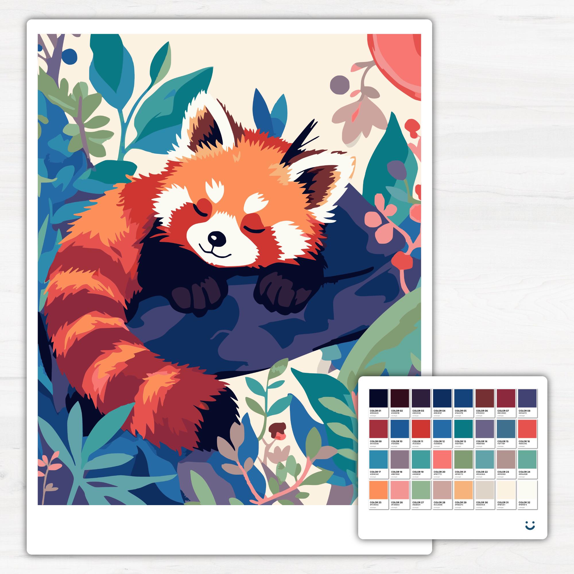 Charming Red Panda Illustration Color by Number PBN for Procreate ...