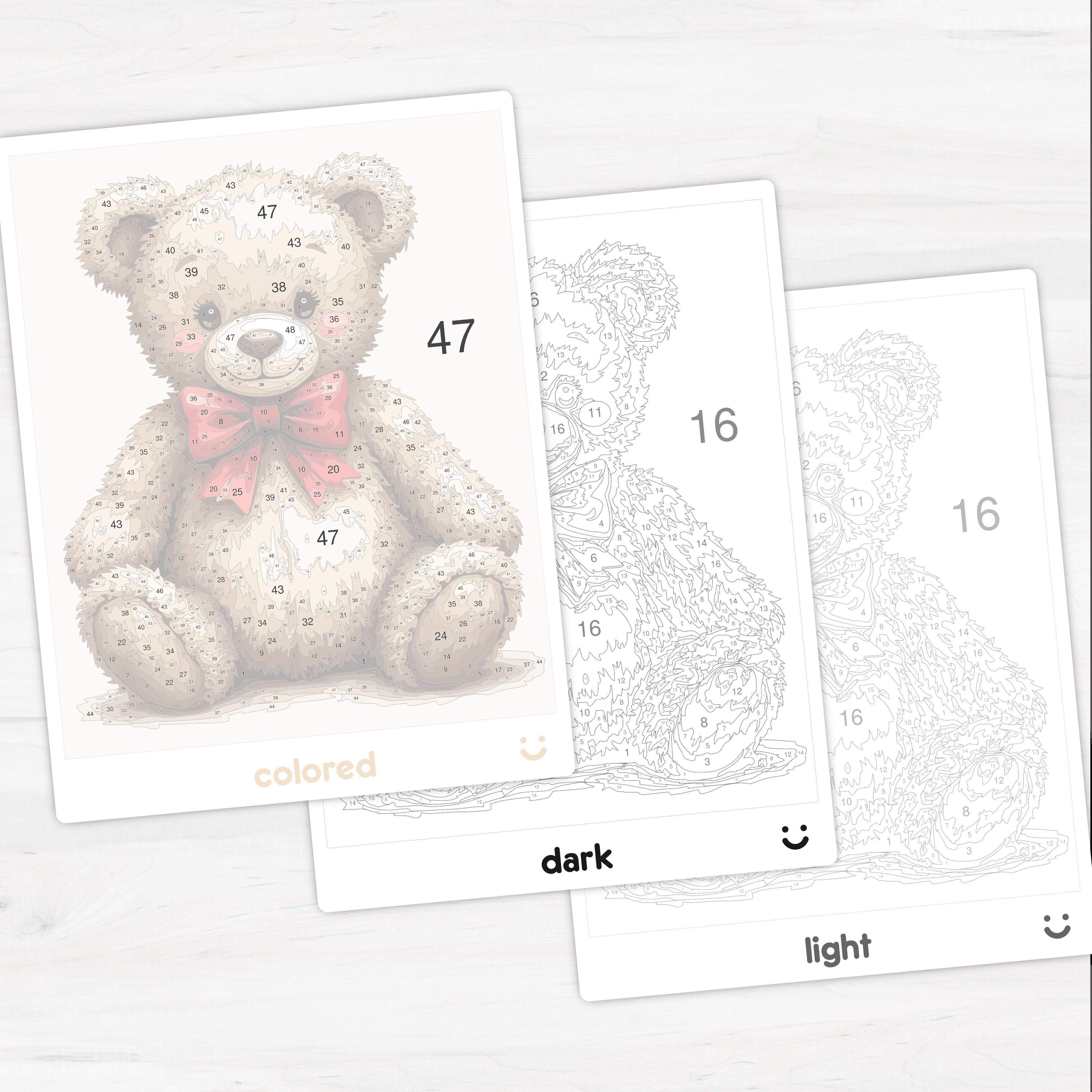 Cute Teddy Bear - Color by Number - Digital & Printable - 4 Levels - Etsy