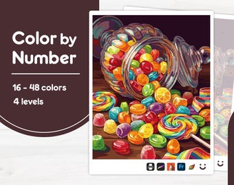 Colorful Candy Jar - Color by Number - Digital & Printable - 4 Levels