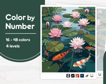 Koi Fish in Pond - Color by Number - Digital & Printable - 4 Levels