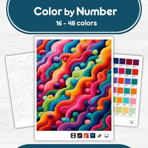 Colorful Wavy Patterns - Color by Number - Digital & Printable - 4 Levels