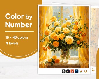 Yellow Rose Bouquet - Color by Number - Digital & Printable - 4 Levels