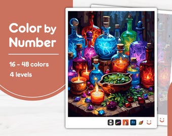 Whispers of Alchemy Color by Number PBN for Procreate, Sketchbook, Prints, Easy/Advanced, Kid/Adult