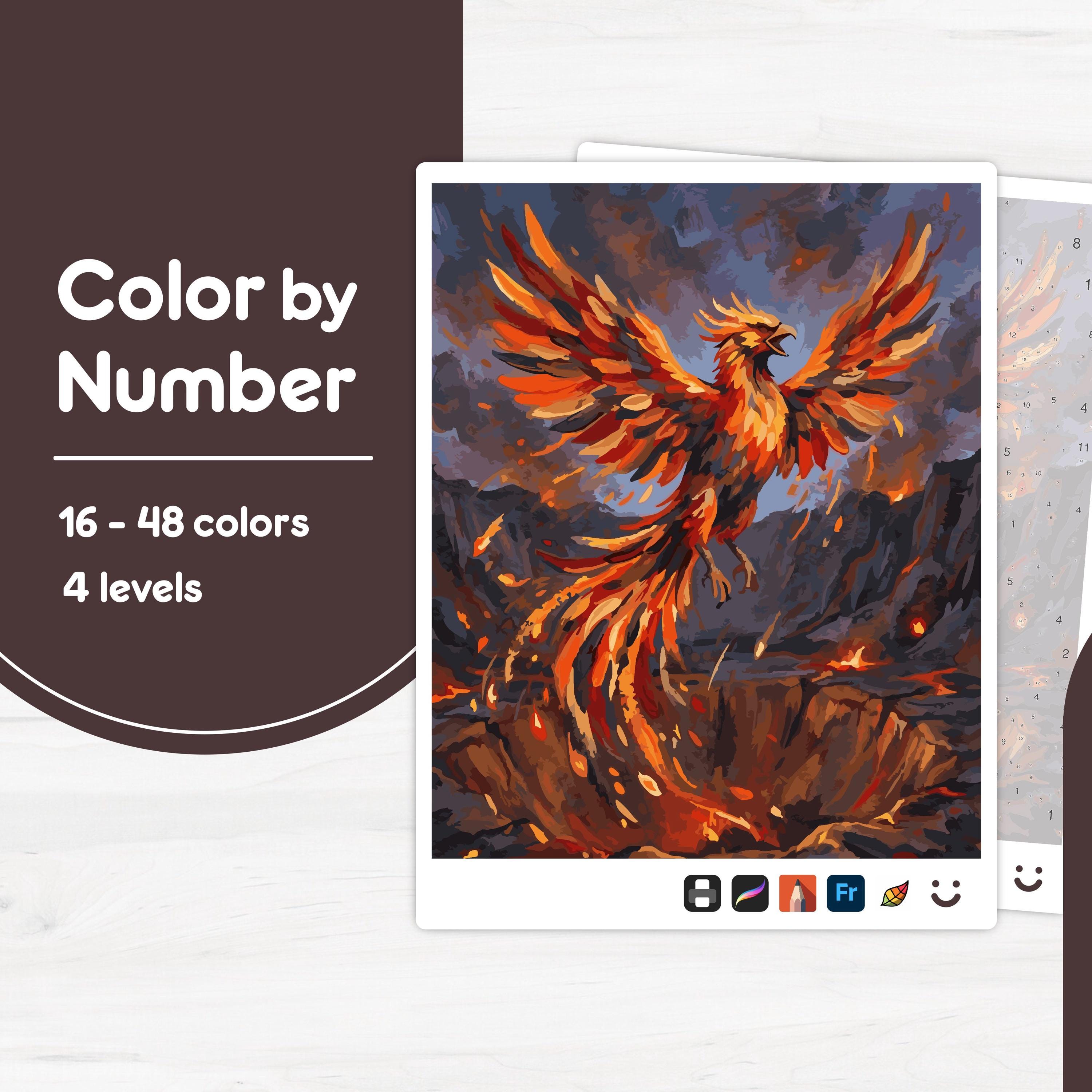 Phoenix Rising Color Scheme Fiery Phoenix Rising - Color by Number - Digital & Printable - 4 Levels ...