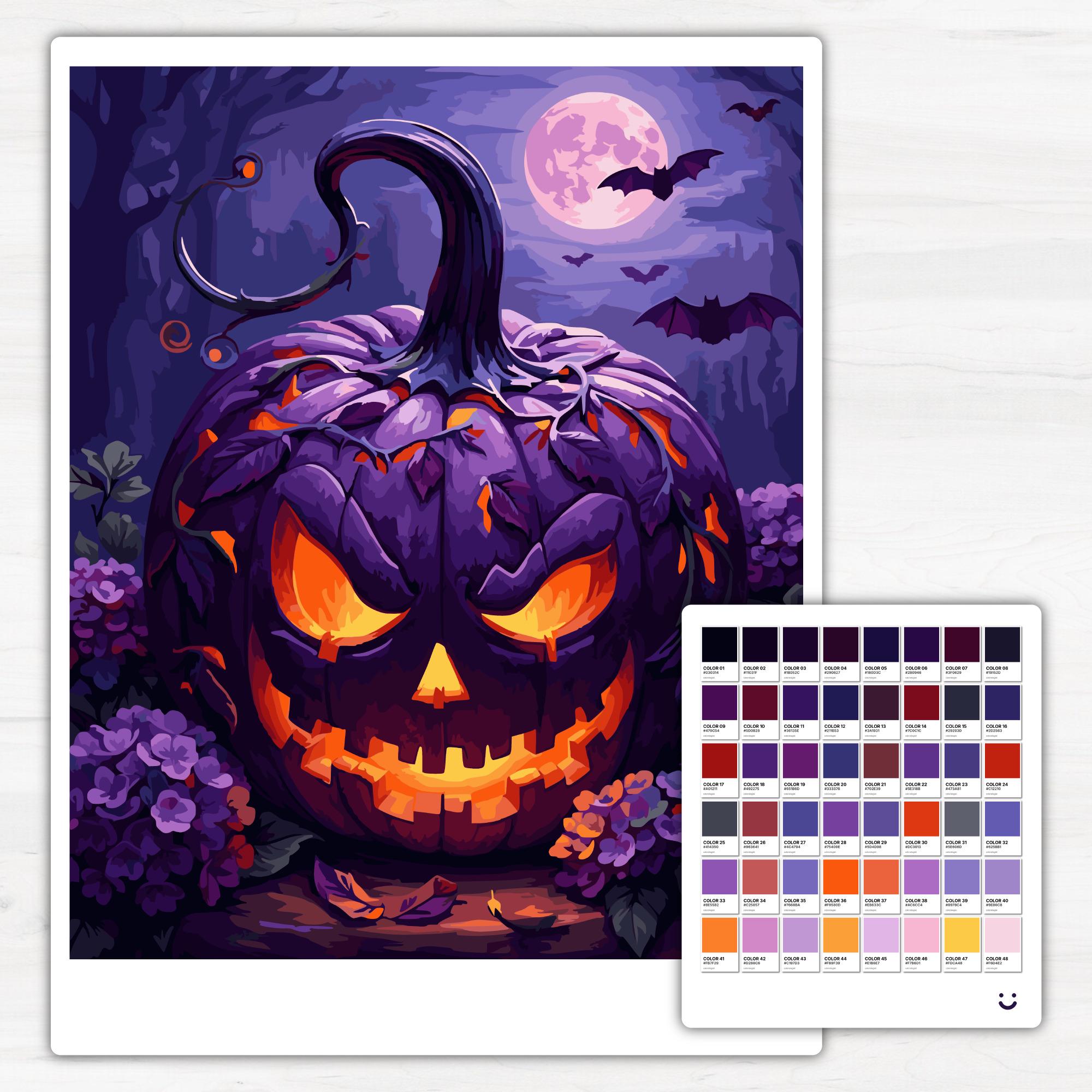 紫のハロウィンかぼちゃ - 数字で色を塗る - デジタル＆印刷可能 - 4