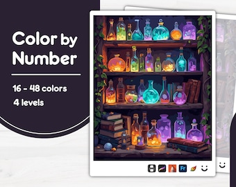 Luminous Secrets Unveiled Color by Number PBN for Procreate, Sketchbook, Prints, Easy/Advanced, Kid/Adult