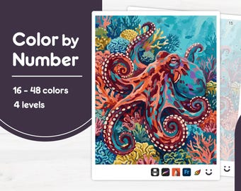 Colorful Octopus Painting - Color by Number - Digital & Printable - 4 Levels