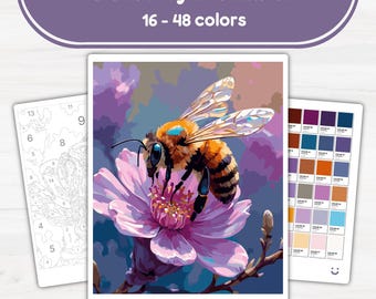 Close-Up of Bee - Color by Number - Digital & Printable - 4 Levels