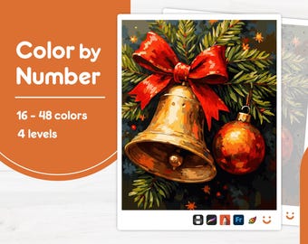 Christmas Bell Decoration - Color by Number - Digital & Printable - 4 Levels