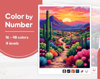 Desert Mountain Sunset - Color by Number - Digital & Printable - 4 Levels