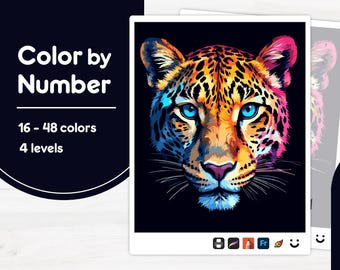 Colorful Tiger Face - Color by Number - Digital & Printable - 4 Levels