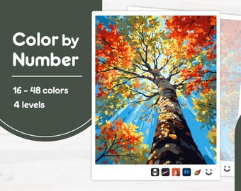 Colorful Autumn Tree - Color by Number - Digital & Printable - 4 Levels