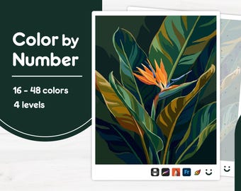 Bright Tropical Flower - Color by Number - Digital & Printable - 4 Levels