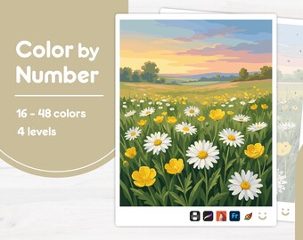 Wildflower Field - Color by Number - Digital & Printable - 4 Levels