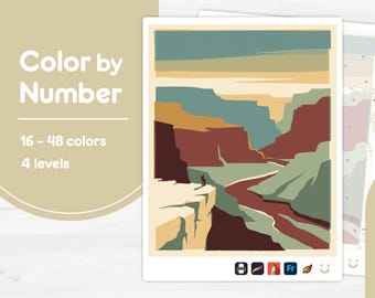 Hiker on Canyon Edge - Color by Number - Digital & Printable - 4 Levels