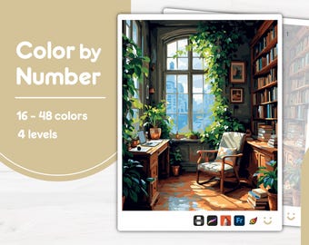 Verdant Sanctuary Color by Number PBN for Procreate, Sketchbook, Prints, Easy/Advanced, Kid/Adult