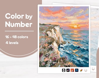 Sunset Over Cliffs - Color by Number - Digital & Printable - 4 Levels