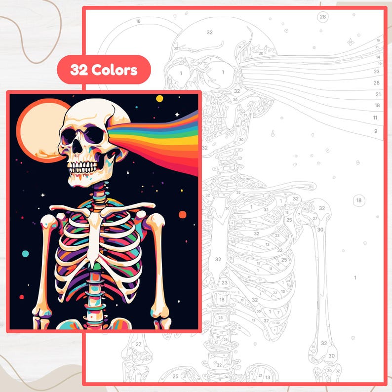 Colorful Skeleton Advanced Color by Number, Paint by Number, Procreate ...