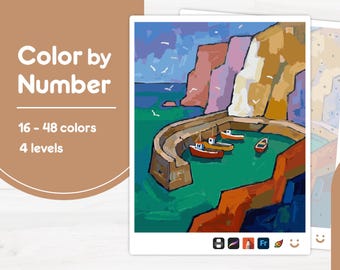 Harbor with Boats - Color by Number - Digital & Printable - 4 Levels