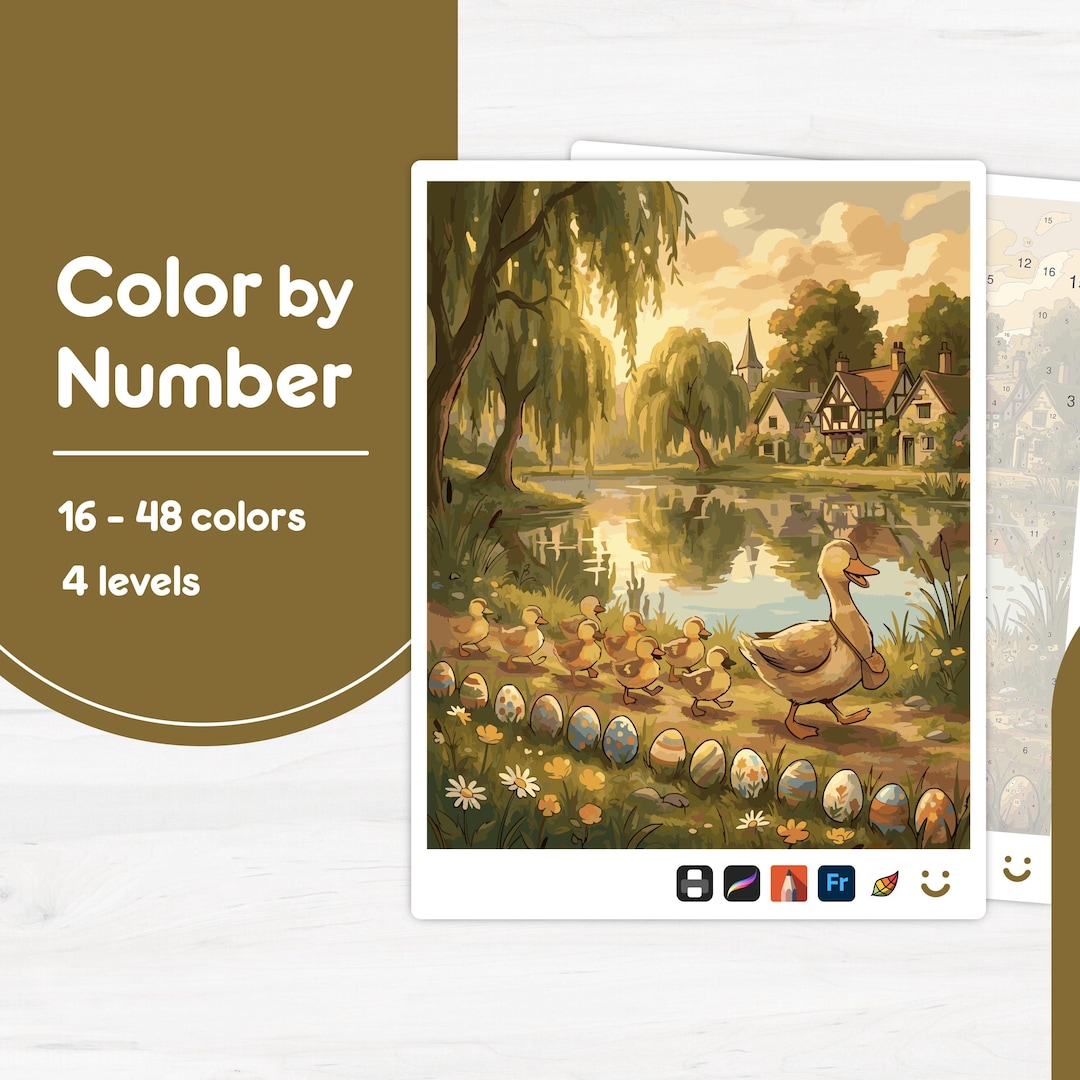 Duck and Ducklings - Color by Number - Digital & Printable - 4 Levels ...