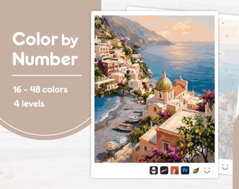 Coastal Town Views - Color by Number - Digital & Printable - 4 Levels