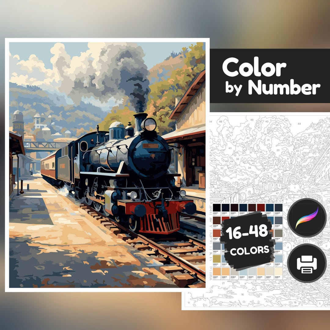 Steam Train Adventure Advanced Color by Number, Paint by Number ...