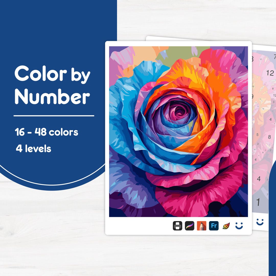 Colorful Rose Close-up - Color by Number - Digital & Printable - 4 ...