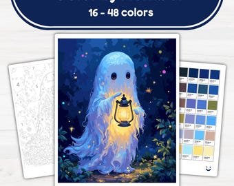 Ghost with Lantern - Color by Number - Digital & Printable - 4 Levels