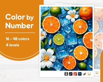 Colorful Citrus Fruit - Color by Number - Digital & Printable - 4 Levels