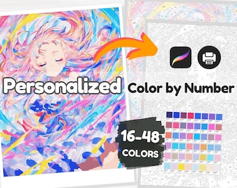 10x Personalized Color by Number Pages, Procreate, Printable (Digital Download)