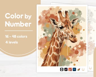 Giraffe Close-Up - Color by Number - Digital & Printable - 4 Levels