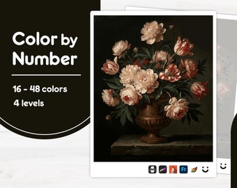 Flower Vase Display - Color by Number - Digital & Printable - 4 Levels