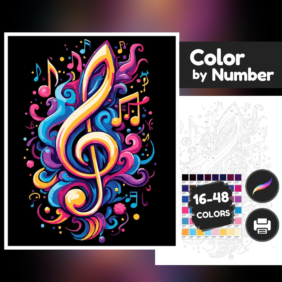 Colorful Music Treble Advanced Color by Number, Paint by Number ...