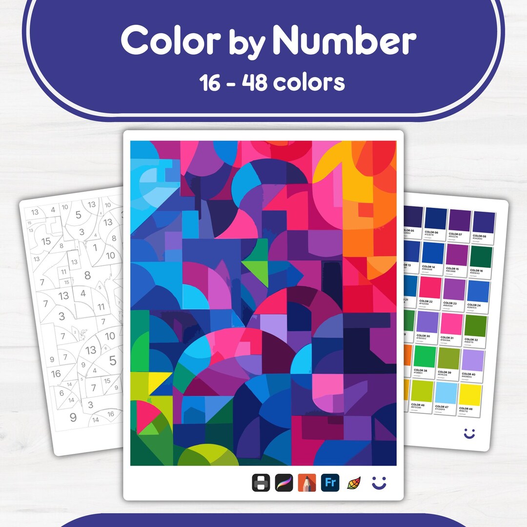 Colorful Abstract Art - Color by Number - Digital & Printable - 4 ...
