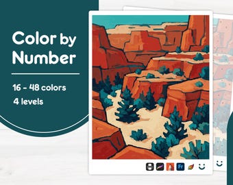 Desert Canyon View - Color by Number - Digital & Printable - 4 Levels