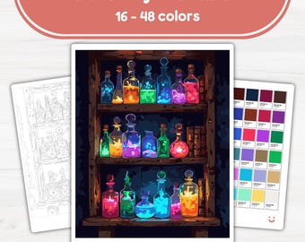 Shelf Full of Jars - Color by Number - Digital & Printable - 4 Levels