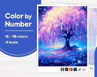 Colorful Fantasy Tree - Color by Number - Digital & Printable - 4 Levels
