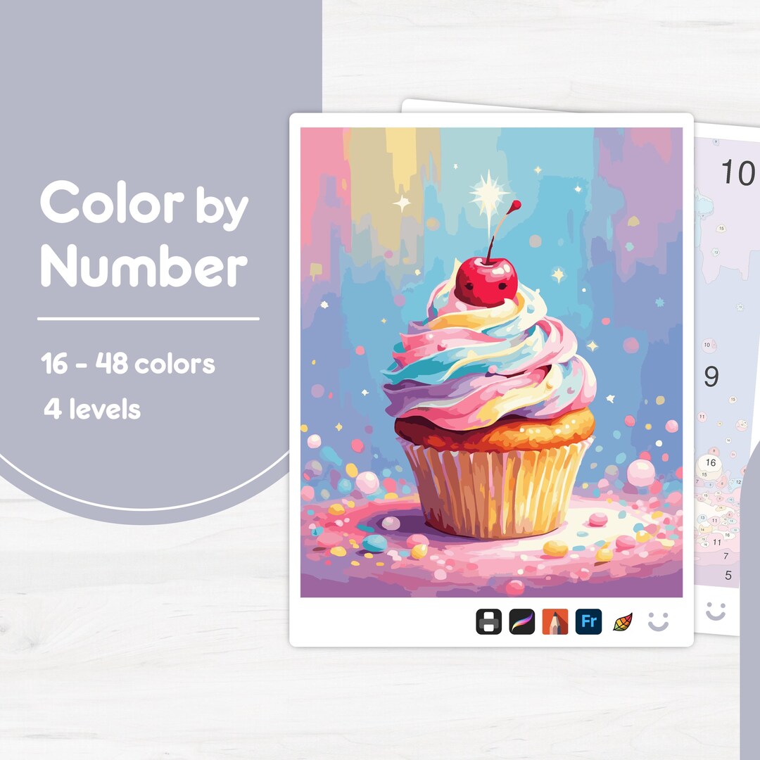 Colorful Cupcake - Color by Number - Digital & Printable - 4 Levels - Etsy