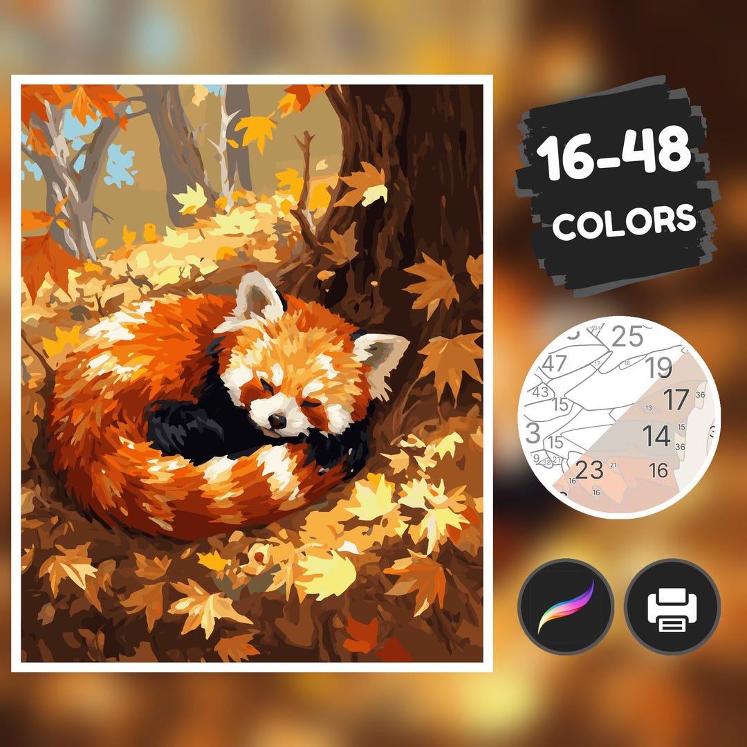 Sleepy Red Panda Color by Number Pages, Paint by Number, Digital ...