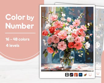Petals in Reverie Color by Number PBN for Procreate, Sketchbook, Prints, Easy/Advanced, Kid/Adult